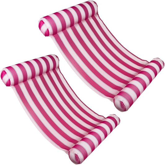 Poolmaster 2- Pack Water Hammock Inflatable Pool Floats for Adults, 4-in-1 Hammock, Saddle, Lounge or Drifter With Quick-Dry Mesh Fabric, 12-Gauge Vinyl Support, Pink