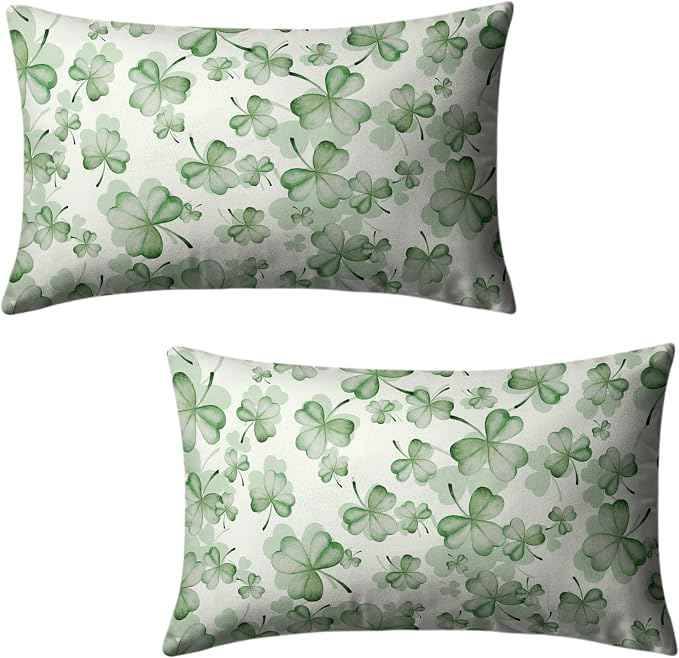 Spring Summer Green Flower Clover Lumbar Pillow Cases St Patricks Pillow Covers 12x20 Set of 2 Lucky Charm Throw Pillow Covers St Patricks Home Decor for Couch Bed Sofa