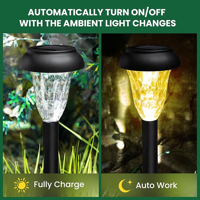 GIGALUMI Solar Lights Outdoor Waterproof, 12 Pack Warm White Pathway Lights | Solar Powered Landscape Lighting, Solar Garden Light for Decor, Patio, Garden, Yard, Pathways, Walkways