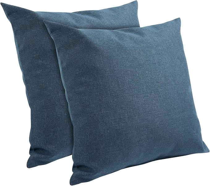 Outdoor Throw Pillows Water Resistant 18x18 inch,Decorative Throw Pillow with Insert Set of 2,Hidden Zipper Headrests for Patio Furniture Sofa Couch Chair(Denim Blue)