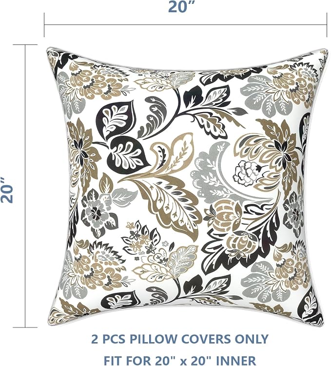 LVTXIII Outdoor Pillow Covers 20x20 Patio Waterproof Throw Pillow Cases Fade Resistant Accent Pillow Covers for Spring Summer Garden Decoration, Set of 2, Dailey Tan