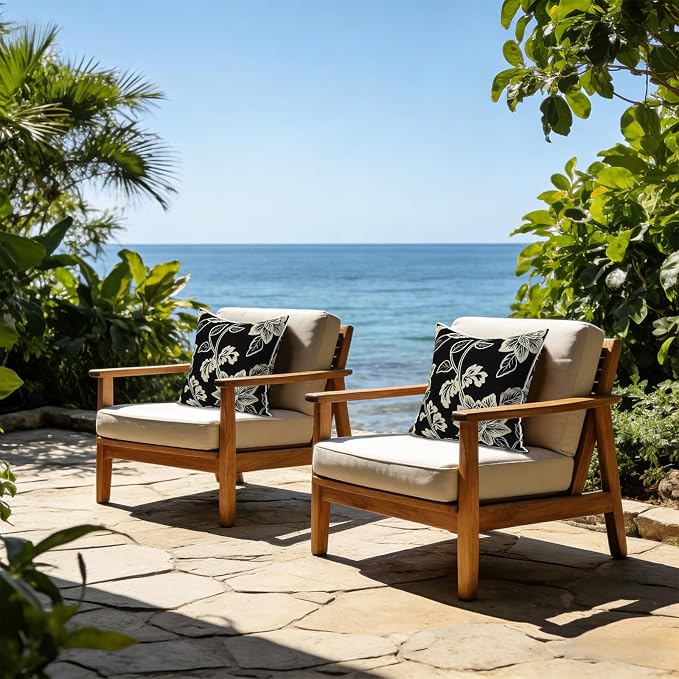 LVTXIII Set of 2 Patio Throw Pillows Waterproof 16"x16" Fade Resistant Outdoor Throw Pillow with Inserts,Decorative Garden Toss Pillow Cushions for Home Patio Sofa Use, Elegant Vines Black