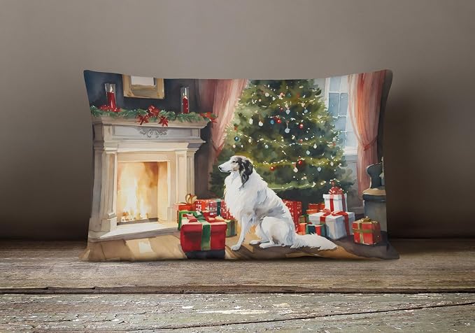 Caroline's Treasures DAC2617PW1216 Borzoi Cozy Christmas Throw Pillow Machine Washable, Indoor Outdoor Decorative Pillow for Couch, Bed or Patio, 12HX16W