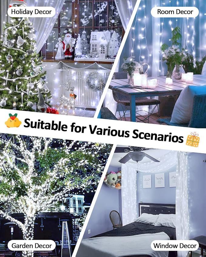 2 Pack 200 LED Battery Operated String Lights, Twinkle Lights Cool White | 66FT 8 Modes Christmas Fairy Lights Indoor Outdoor, Waterproof Battery Lights for Bedroom Party Porch Tree Holiday Decor