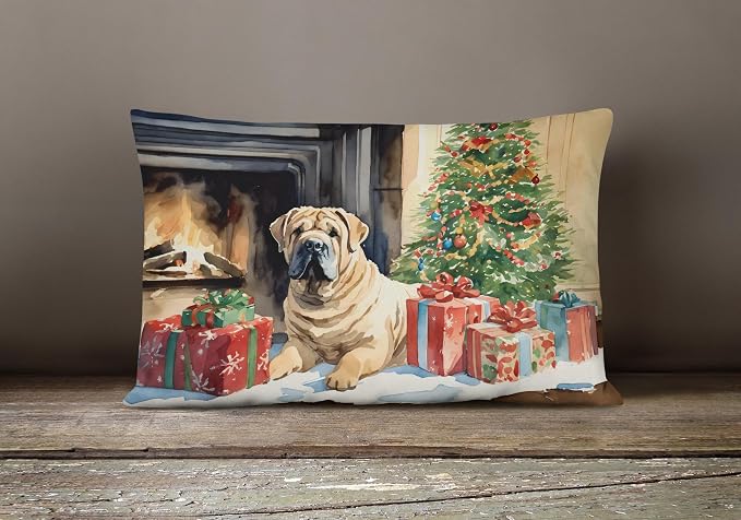 Caroline's Treasures DAC2747PW1216 Shar Pei Cozy Christmas Throw Pillow Machine Washable, Indoor Outdoor Decorative Pillow for Couch, Bed or Patio, 12HX16W