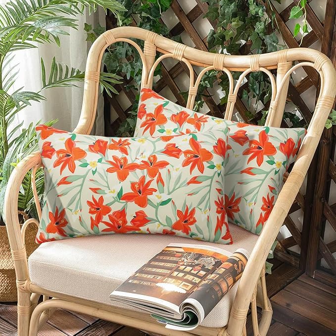 Pyonic Outdoor Pillows Cover Pack of 2 Floral Waterproof Throw Pillow Covers 12X20 inch Outdoor Lumbar Pillows for Patio Furniture Garden Outside Waterproof Throw Pillows