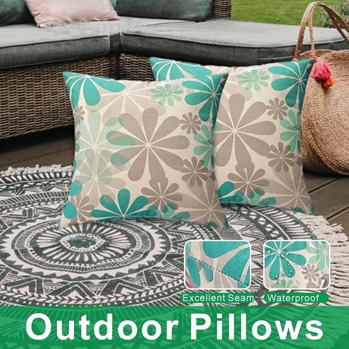 JMGBird Outdoor Pillows Pack of 2 Water-Repellent Throw Pillows with Insert 18×18 Inch Decorative Pillows for Home Furniture Patio Coach Sofa