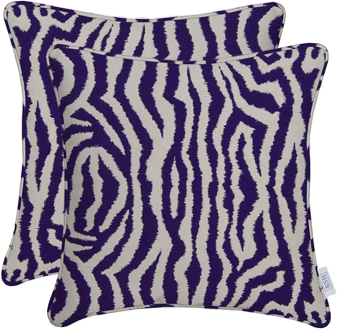 RSH DECOR Corded Square Throw Pillows Set of 2, 17x17 Inch Decorative Pillows for Couch, Water-Resistant Patio Furniture Pillows, All-Weather Spun Fabric, Purple Bengal - Made in USA