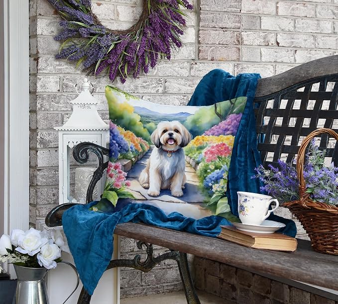 Caroline's Treasures Lhasa Apso Spring Path Throw Pillow Machine Washable, Indoor Outdoor Decorative Pillow for Couch, Bed or Patio, 18Hx18W