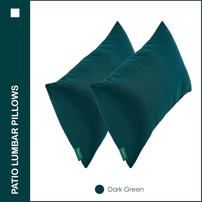 Indoor Outdoor Lumbar Pillows,Waterproof Outdoor Pillows Set of 2 for Patio Furniture,12×20 Inch,Dark Green