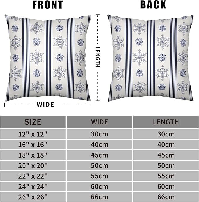 Winter Pillow Covers Blue and White Porcelain Blue Snowflakes Striped Throw Pillow Covers Navy Blue Floral Pillowcase 18x18 Set of 2 Neutral Cushion Case for Couch Sofa