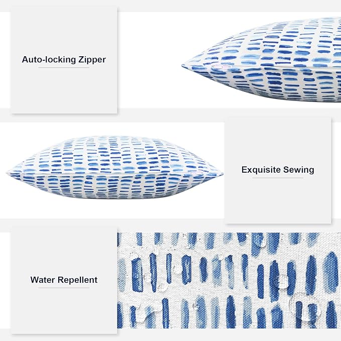 Outdoor Lumbar Pillows, Water Repellent Cushion Pillows 12x20 Inch, Outdoor Pillows with Inserts for Home Garden, Pack of 2, Pebble Blue