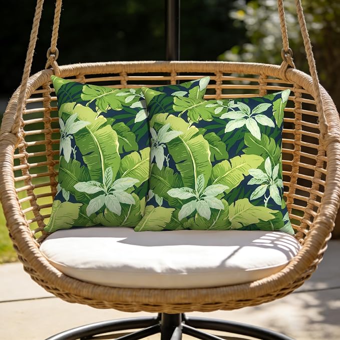 Outdoor Pillow Covers Waterproof 20x20 Inch Set of 2 Jungle Leaves Decorative Outside Patio Furniture Cushion Cases Decor for Porch Garden