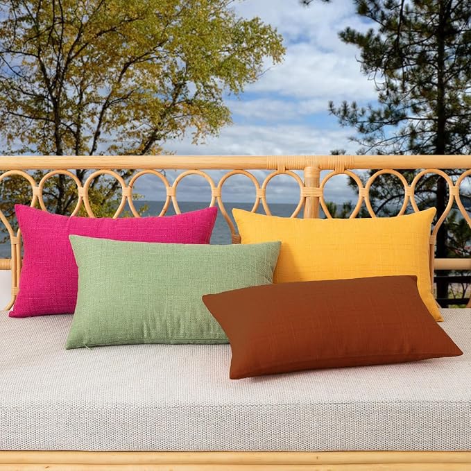 Kevin Textile Outdoor Waterproof 12”x20” Pillow Covers 2 Pack, Burnt Orange | Water Resistant, Soft Faux Linen-cotton Yarn-dyed Woven Texture Throw Pillow Covers for Tent Patio Garden Couch Sofa