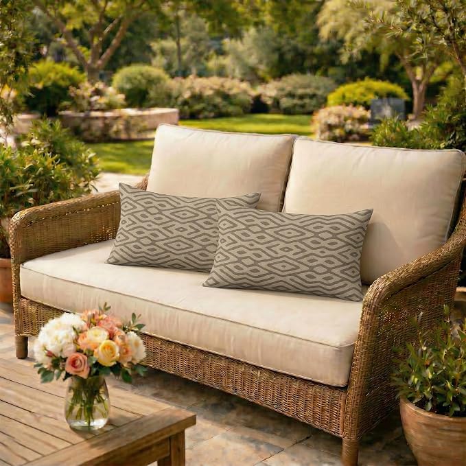 RSH DECOR: Jumbo Lumbar Pillows Set of 2 | 26" x 16" | Water and Fade-Resistant Performance Fabric | Outdoor Pillow Covers with Down-Alternative Inserts | Made in USA (Madura Mink)
