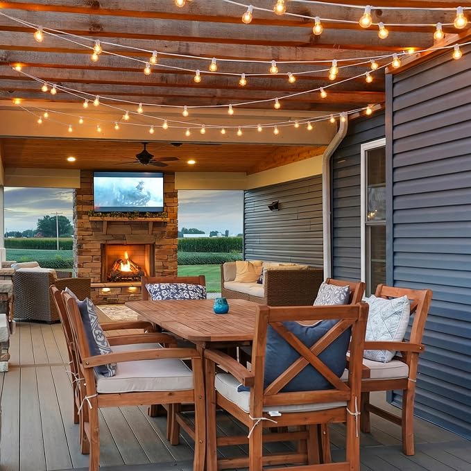 25FT G40 LED Outdoor String Lights with 10+1 Bulbs, Plug-in, White | Waterproof, Shatterproof, Dimmable, Connectable, Energy-saving, Patio Lights Porch Balcony Backyard Party Classroom Decor