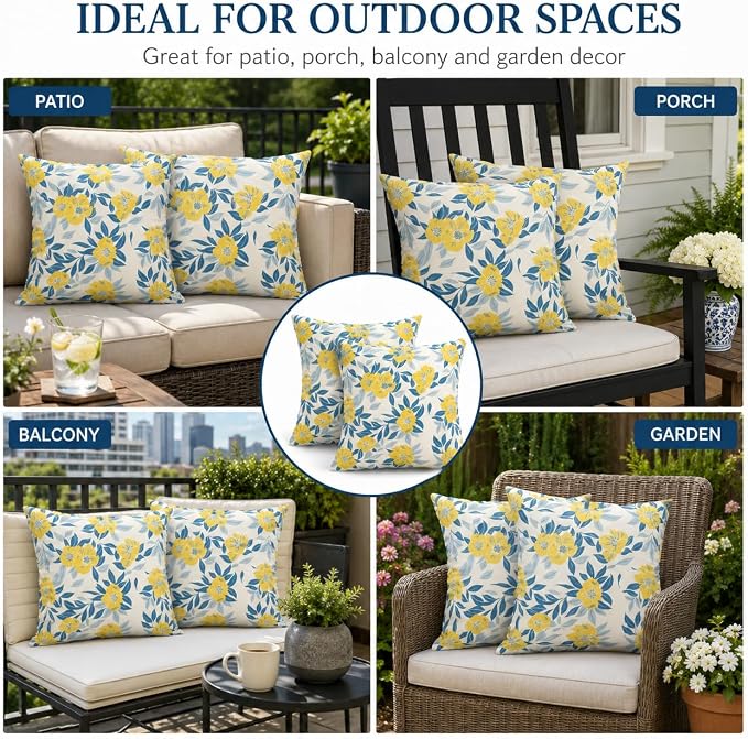 Outdoor Throw Pillows 18×18 Inch Pack of 2 Waterproof Decorative Patio Pillows with Inserts, Square Pillows for Garden Couch Sofa and Patio Furniture