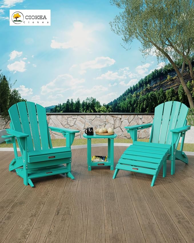 Ciokea Adirondack Outdoor Side Table 2 Pack, 2-Tier Sturdy Patio End Table Weather Resistant for Patio, Pool, Porch, Lake Blue