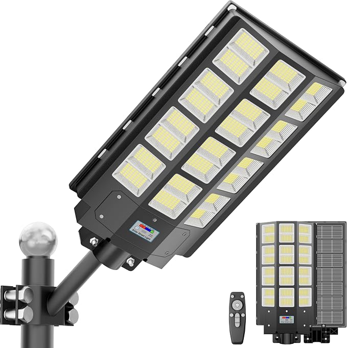 Solar Street Light 8000W Solar Parking Lot Lights Outdoor Waterproof, 240000LM 8000K Dusk to Dawn with Motion Sensor, LED Wide Angle Lamp