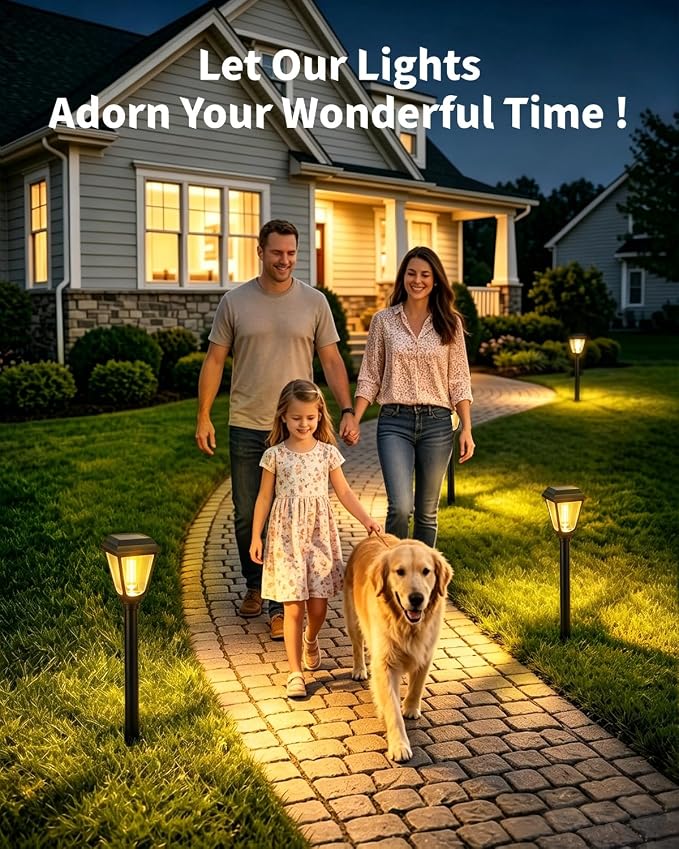 Solar Pathway Lights 8 Pack Outdoor 3000K Bright Auto On/Off Solar Garden Lights Long Lasting Solar Powered Waterproof Landscape Light for Path Yard Walkway Lawn Driveway Decor Lighting - Warm White