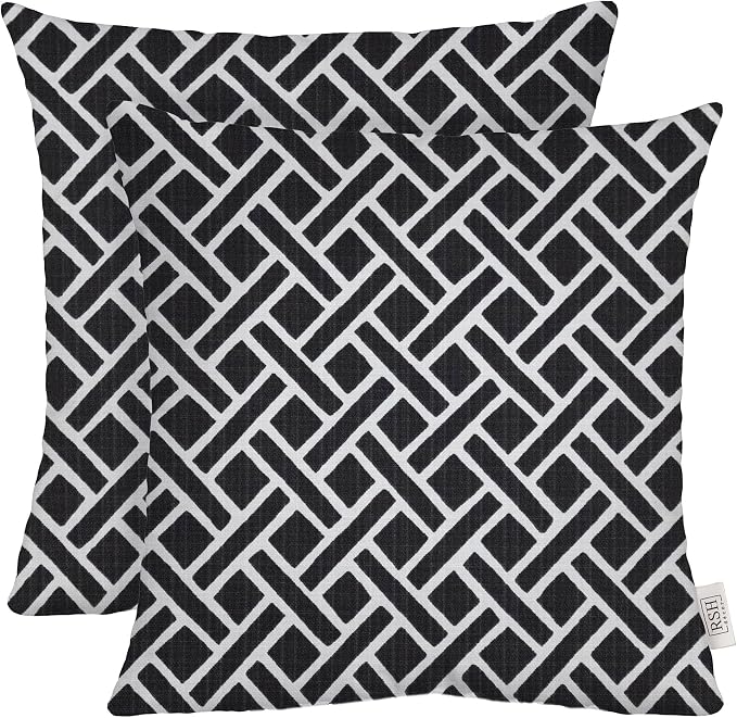 RSH DECOR Square Throw Pillows Set of 2, 20" x 20", All-Weather Outdoor Pillows, Matte Black Geometric, Made in USA