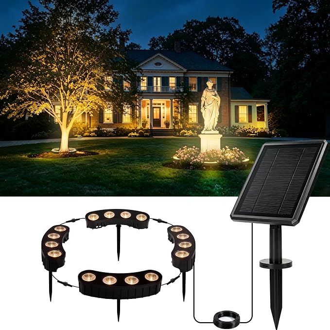Sublume Solar Tree Lights, Upgraded Solar Spot Lights Outdoor, Warm White | 8.3*7.2in Large Solar Panel with USB Port, 16 COB LED, 33FT Cable, IP65 Waterproof, 4000Mah Uplights for PalmTree, Flag Pole