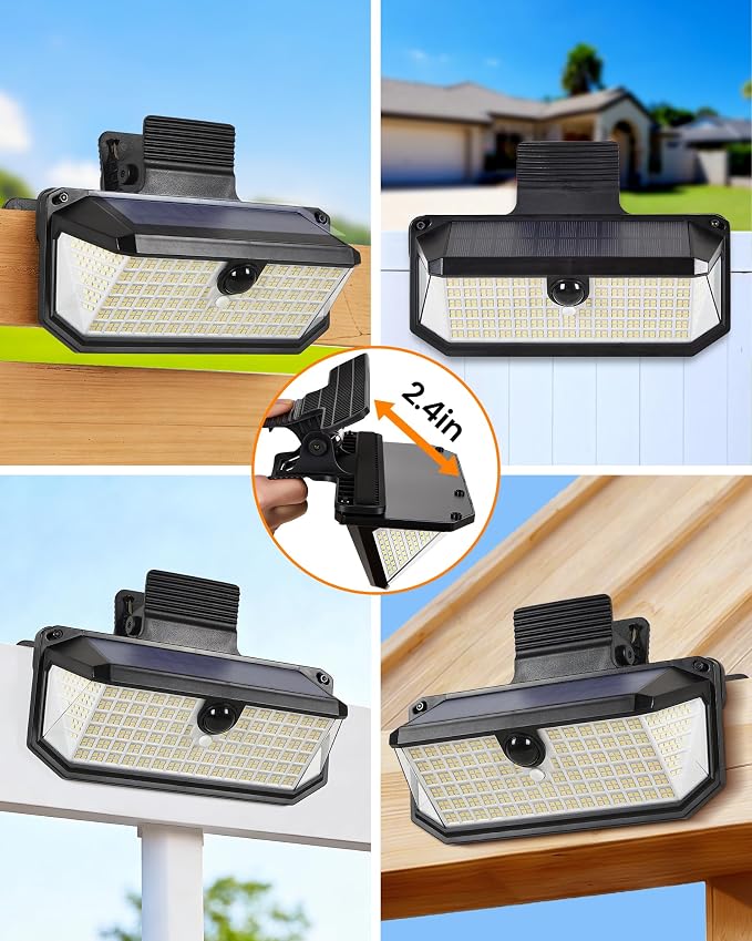 LUHLEE 416 LEDs Clip On Solar Lights Outdoor, 1500LM & 300° Angle Bright Motion Sensor Outdoor Lights with 3 Lighting Modes, IP65 Waterproof Flood Solar Light for Fence, Patio, Backyard, Gutter 1Pack