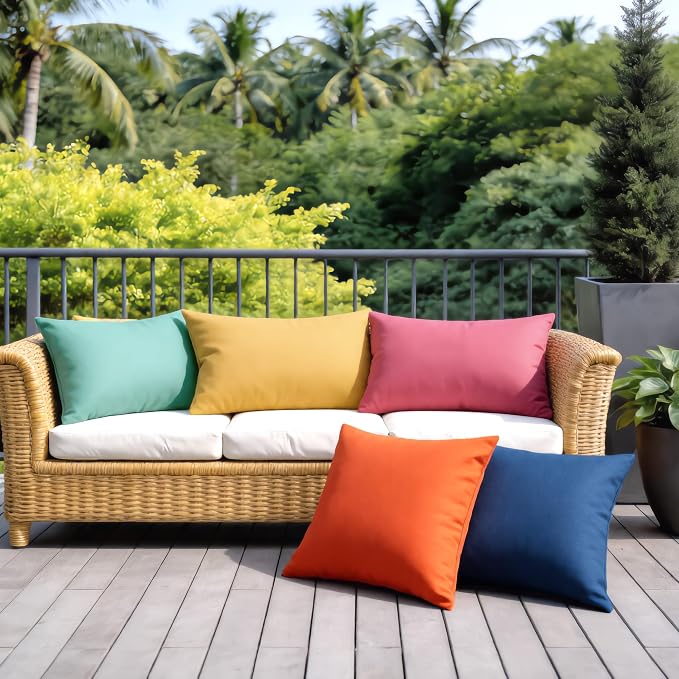 Outdoor Pillow Covers Waterproof Cushion Covers Patio Pillows Case 2 Pack | 20x12inch, Solid, Seamless, Hidden Zipper,Pecet for Porch Decoration,Patio Furniture,Outdoor Couch, Balcony,Garden Bench