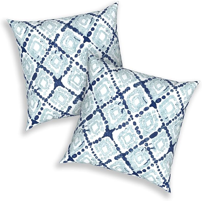 20x20 Inch Pack of 2 Patio Throw Pillow Covers ONLY, Water Repellent Cushion Cases, Square Pillowcases for Outdoor Couch Decoration, Boho Geometry Blue