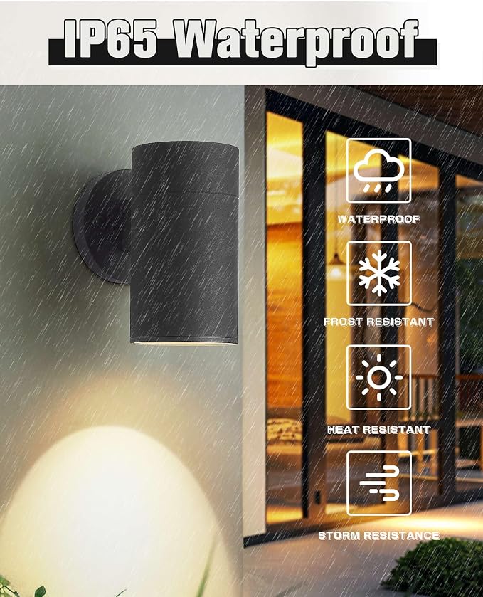 Ken & Ricky Modern Aluminum Outdoor Wall Sconce Lights,Cylinder，Black,2PK | Downward Outside Wall Light With Glass Cover,No Glare Exterior Lighting Fixtures,For House Front Porch Garage Patio Entryway