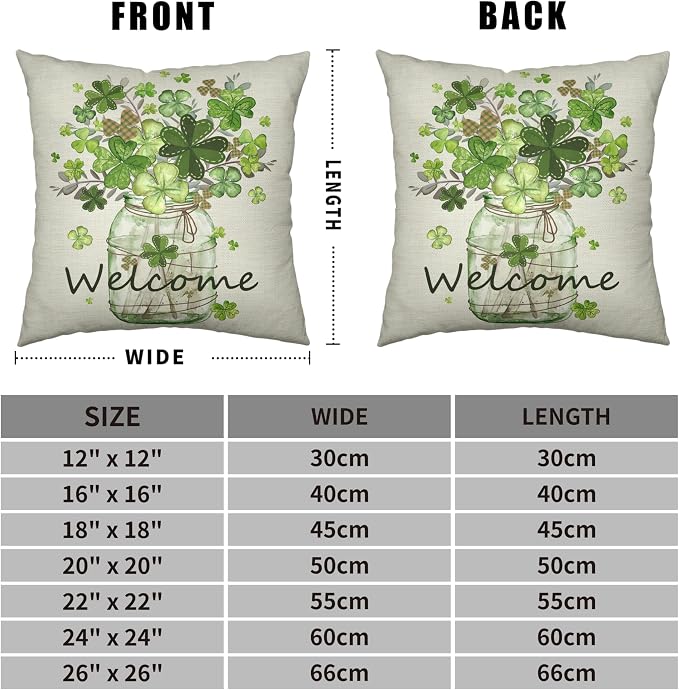 St Patricks Day Pillow Covers 16x16 Set of 2 Shamrock Pillow Case Clover Vase Decorative Pillow Covers Spring Cotton Linen Cushion Case for Living Room Outdoor Bedroom