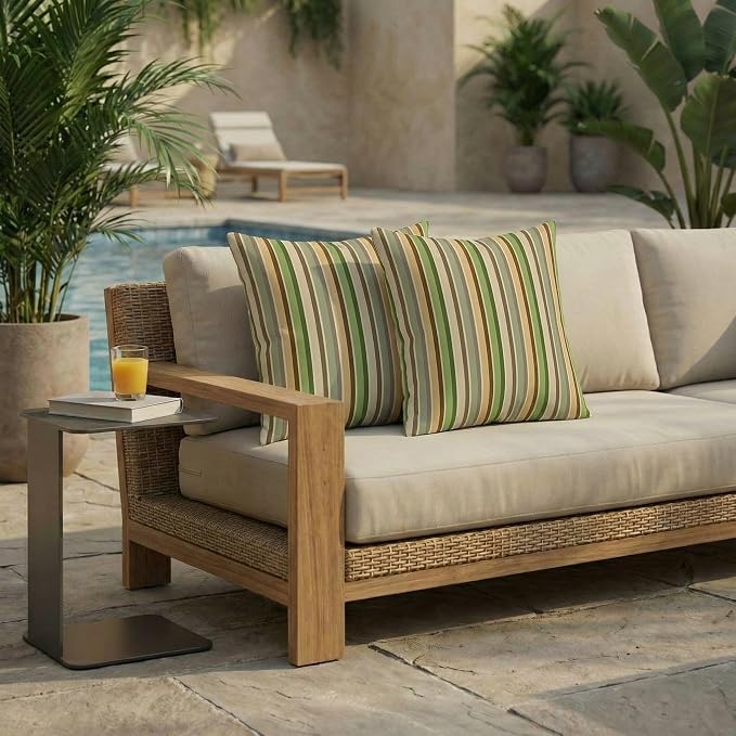 RSH DECOR: Sunbrella Square Throw Pillows Set of 2 | 20" x 20" | Water and Fade-Resistant Performance Fabric | Outdoor Pillow Covers with Down-Alternative Inserts | Made in USA (Samuel Meadows)