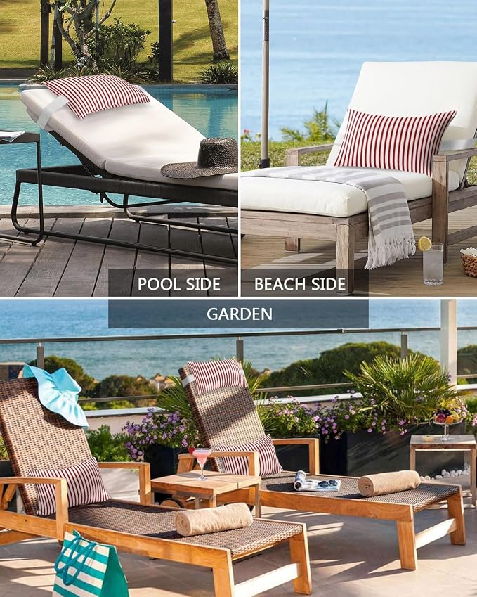 Pack of 2 Outdoor Lumbar Pillow Covers 11x16 Inch, Thin Red Striped Waterproof Throw Pillow Covers Set, Farmhouse Modern Red Stripes Indoor&Outdoor Decorative Cushion Cases for Patio Porch Car