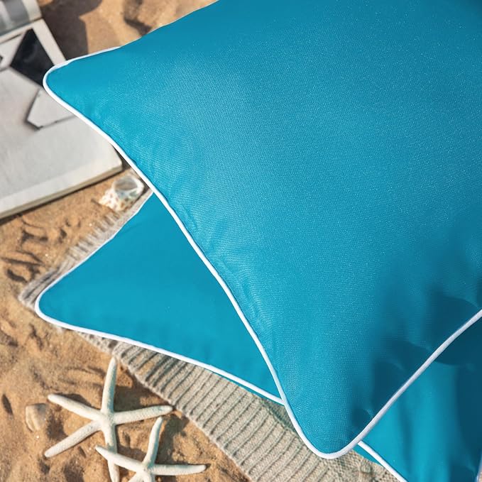 Phantoscope Pack of 2 Outdoor Waterproof Solid Throw Decorative Pillow Cover Decorative Square Outdoor Pillows Cushion Case Patio Pillows for Couch Tent, Teal Blue 18x18 inches 45x45 cm
