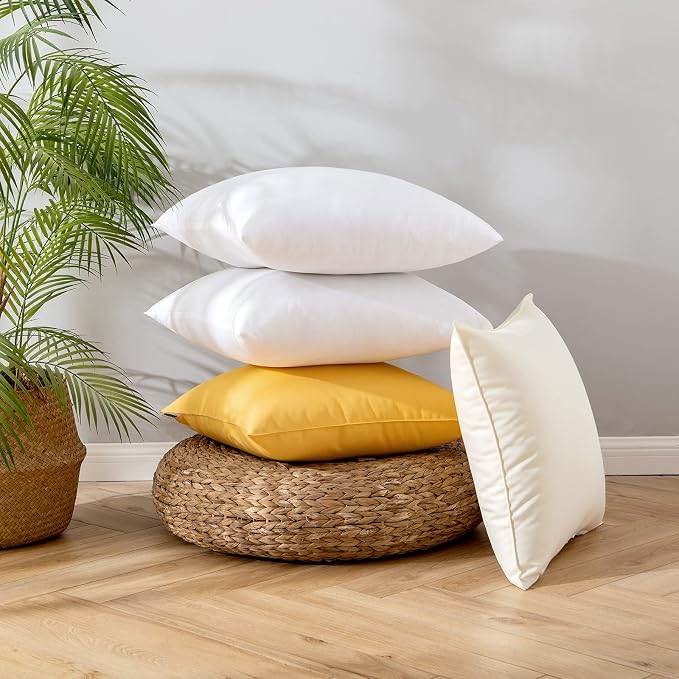 EMEMA Pack of 2 Outdoor Pillow Inserts Waterproof Throw Pillow Premium Fluffy Decorative Cushion Square Inner Soft for Patio Furniture Garden Sleeping Bed Couch Sofa Bedroom 18x18 Inch 45x45 cm