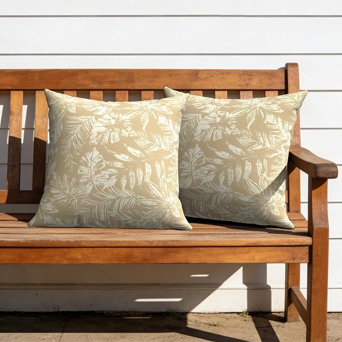 Outdoor Pillow Covers Waterproof 20x20 Inch Set of 2 Tropical Leaf Oat Decorative Outside Patio Furniture Cushion Cases Decor for Porch Garden