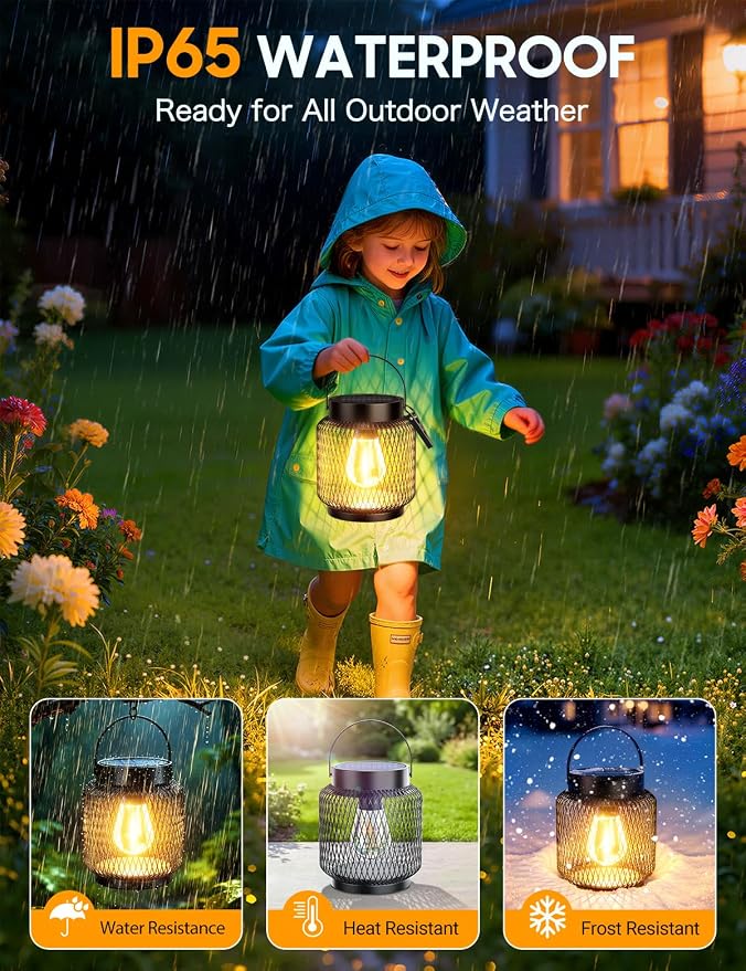KOOPER Metal Solar Lanterns Outdoor Waterproof, 4 Pack Brighter Hanging Solar Lights for Outside, Up to 15 Hours Modern Hanging Solar Powered Lanterns Lights for Yard Patio Path Tree Garden Decorative