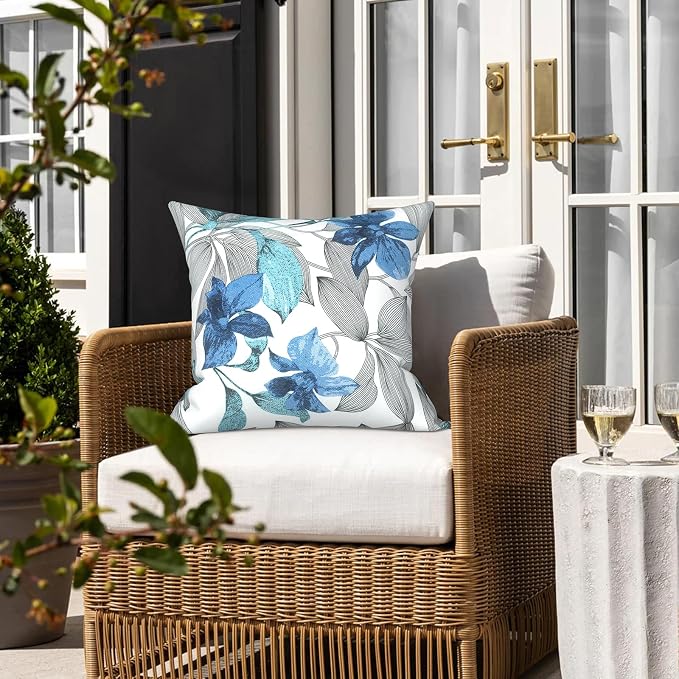 LVTXIII Outdoor/Indoor Throw Pillows, Decorative Throw Pillows with Inserts, 18”x18” Square Pillows for Bed, Couch, Sofa and Patio Furniture (Set of 2, Clemens Noir Blue)