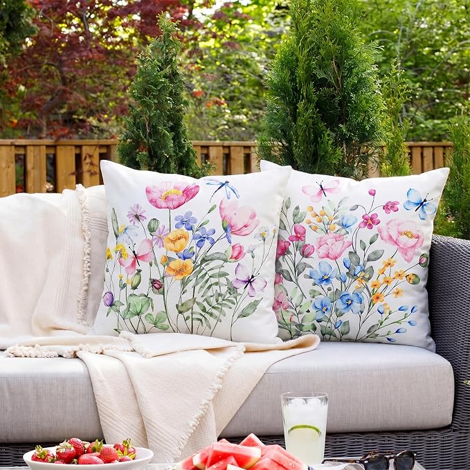 Adabana Outdoor Waterproof Floral Blue Pillow Covers 18x18 Set of 4, Bless Home