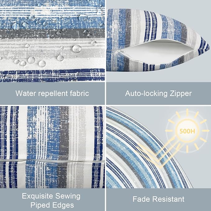 LVTXIII Outdoor Lumbar Pillow Covers Set of 2 Patio Decorative Pillow Cases, Water Repellent Lumbar Cushion Cases for Sofa, Patio Couch Garden Use, 12x20 Inch, Stripe Layered Blue