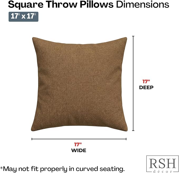 RSH DECOR: Outdura Square Throw Pillows Set of 4 | 17" x 17" | Water and Fade-Resistant Performance Fabric | Outdoor Pillow Covers with Down-Alternative Inserts | Made in USA (Canvas Sepia)