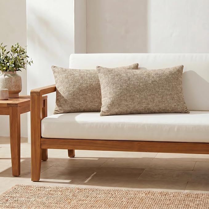 RSH DECOR: Sunbrella Jumbo Lumbar Pillows Set of 2 | 26" x 16" | Water and Fade-Resistant Performance Fabric | Outdoor Pillow Covers with Down-Alternative Inserts | Made in USA (Berber Cafe)