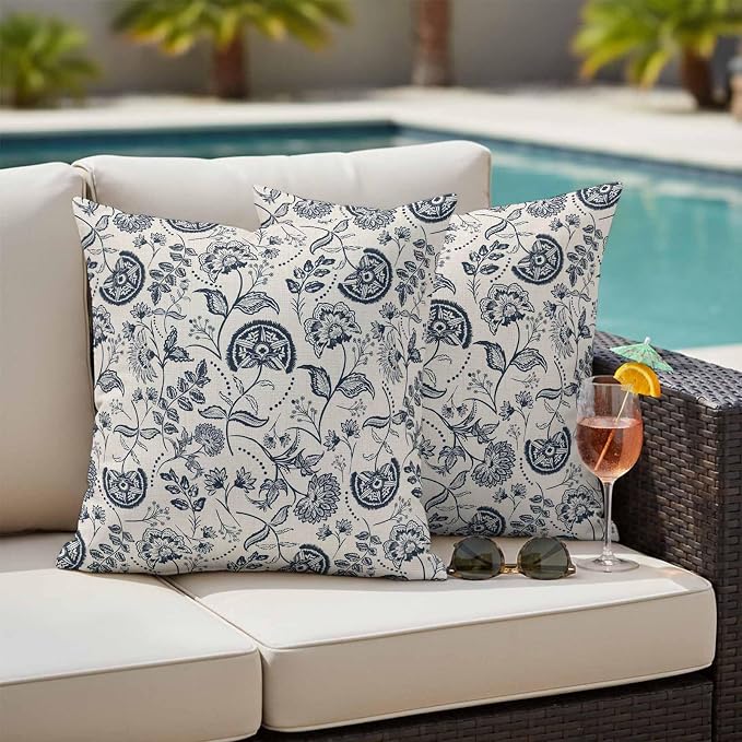 Outdoor Pillow Covers 20x20 Set of 2, Vintage Spring Floral Waterproof Patio Throw Pillow Covers for Couch Sofa Chair, Retro Farmhouse Summer Botanical Decorative Pillowcases for Throw Pillows