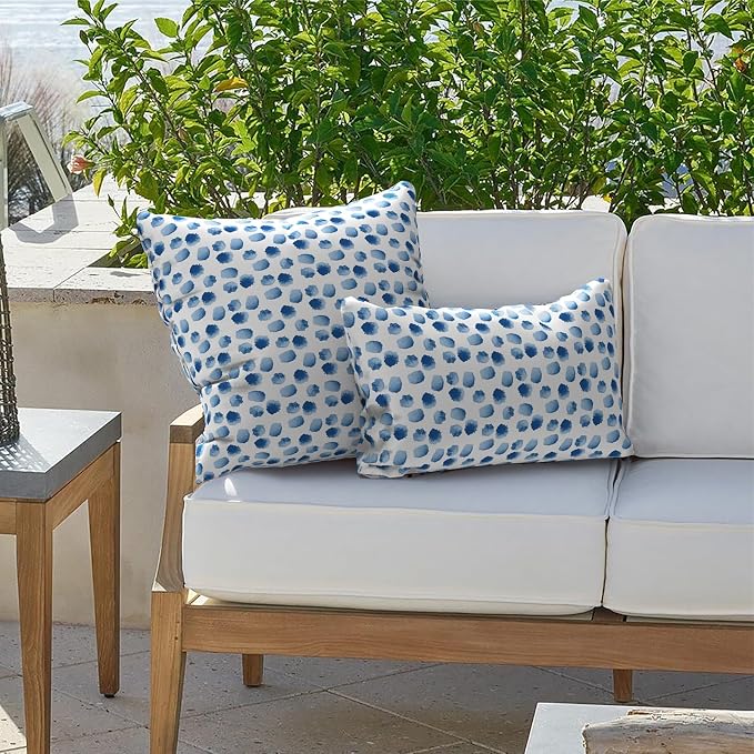 Outdoor Lumbar Pillow Covers 12”x20”, Rectangle Throw Pillow Covers for Patio Furniture, Decorative Lumbar Cushion Case for Garden Balcony Couch Office Chair, Pack of 2, Brush Blue