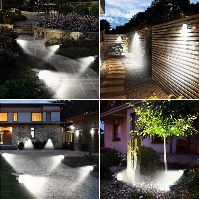 12 Pack Solar Spot Lights Outdoor Waterproof, Landscape Spotlights | Cool White, Solar Powered, Auto On/Off, Lighting for Outside Pathway Yard Lawn Flag Garden Walkway Pathway