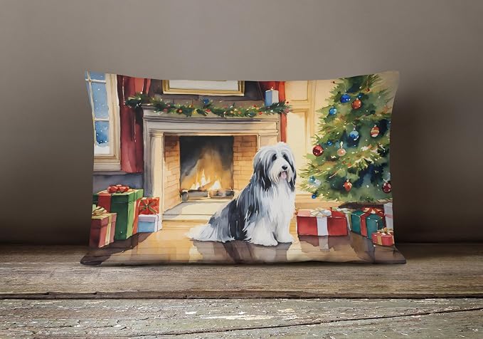 Caroline's Treasures DAC2605PW1216 Bearded Collie Cozy Christmas Throw Pillow Machine Washable, Indoor Outdoor Decorative Pillow for Couch, Bed or Patio, 12HX16W