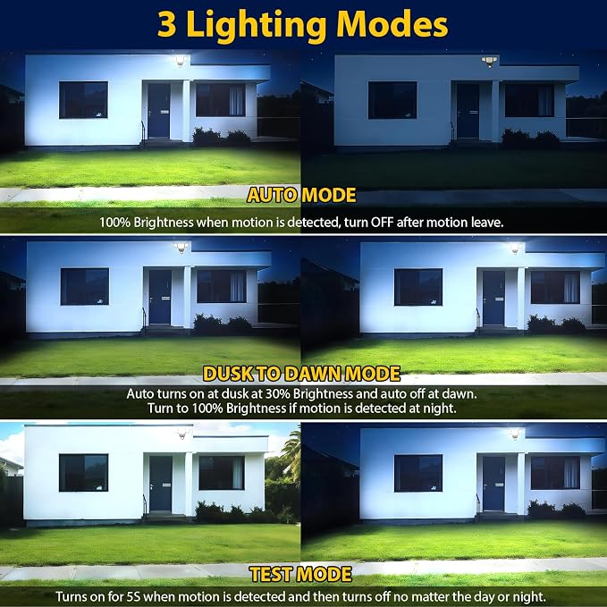 90W Motion Sensor Outdoor Lights, 10000LM LED Flood Light Outdoor with 4 Adjustable Heads, 6500K Daylight, Dusk to Dawn, IP65 Waterproof Security Light for Garage, Yard, Porch, Front Door