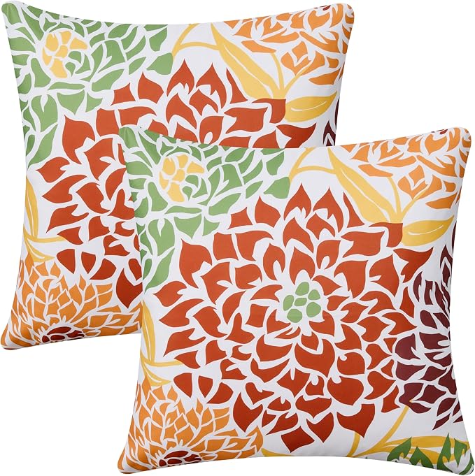 Allorry Outdoor Pillow Covers 20x20 Set of 2 Rust Flower Pattern Decoration Throw Pillow Covers for Spring Summer Outdoor Waterproof Furniture Garden Patio Sofa Bedroom Home Decor JB011-E20