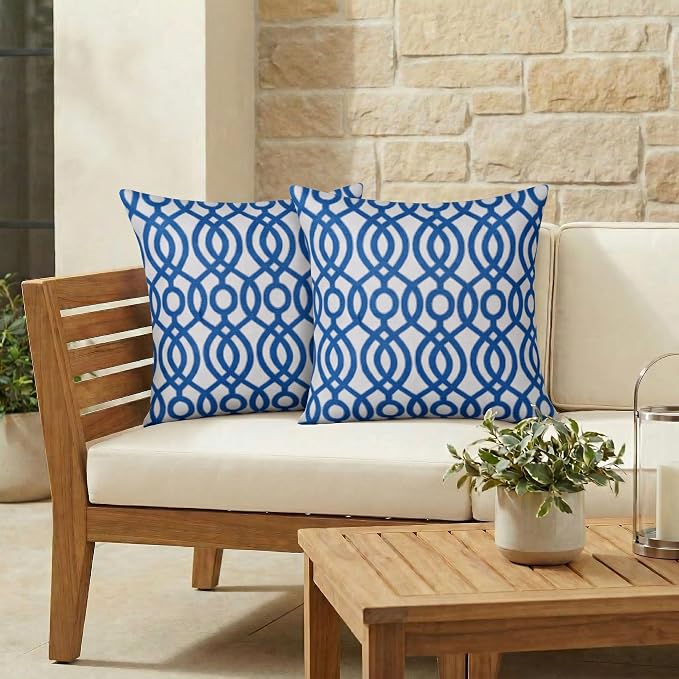 RSH DECOR Square Throw Pillows Set of 2, 20" x 20", Outdoor Pillows Waterproof, Outdoor Pillow Covers, Pillow Covers for Couch, Capilla Blue, Made in USA