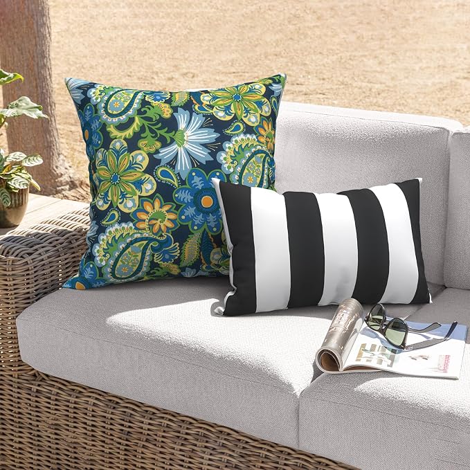 Outdoor 20x20 Inch Throw Pillows with Inners, Square Pillows Decorative Set of 2 for Home Garden Furniture, Wonder Garden